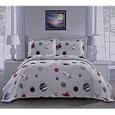 3 Piece Space Quilt Summer Bedspreads Twin Size Kids Planet Bed Cover Lightweight Coverlet Set Blanket Universe Bedding-Gray White