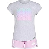 adidas baby-girls Cap Sleeve Heather Tee Shirt and Woven Short Set