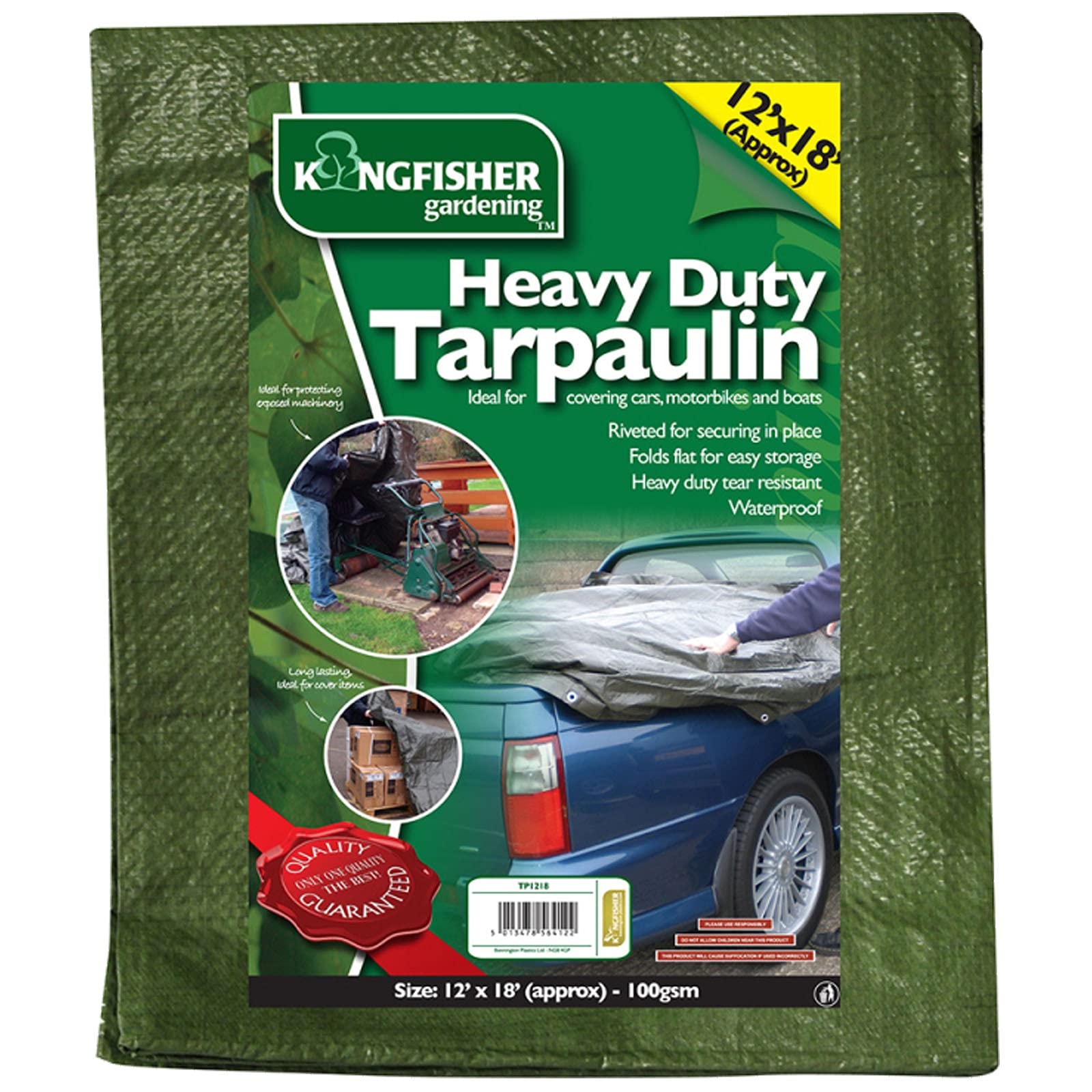 Kingfisher TP1218 12 Foot x 18 Foot 100 GSM Heavy Duty Tarpaulin - Dark Green