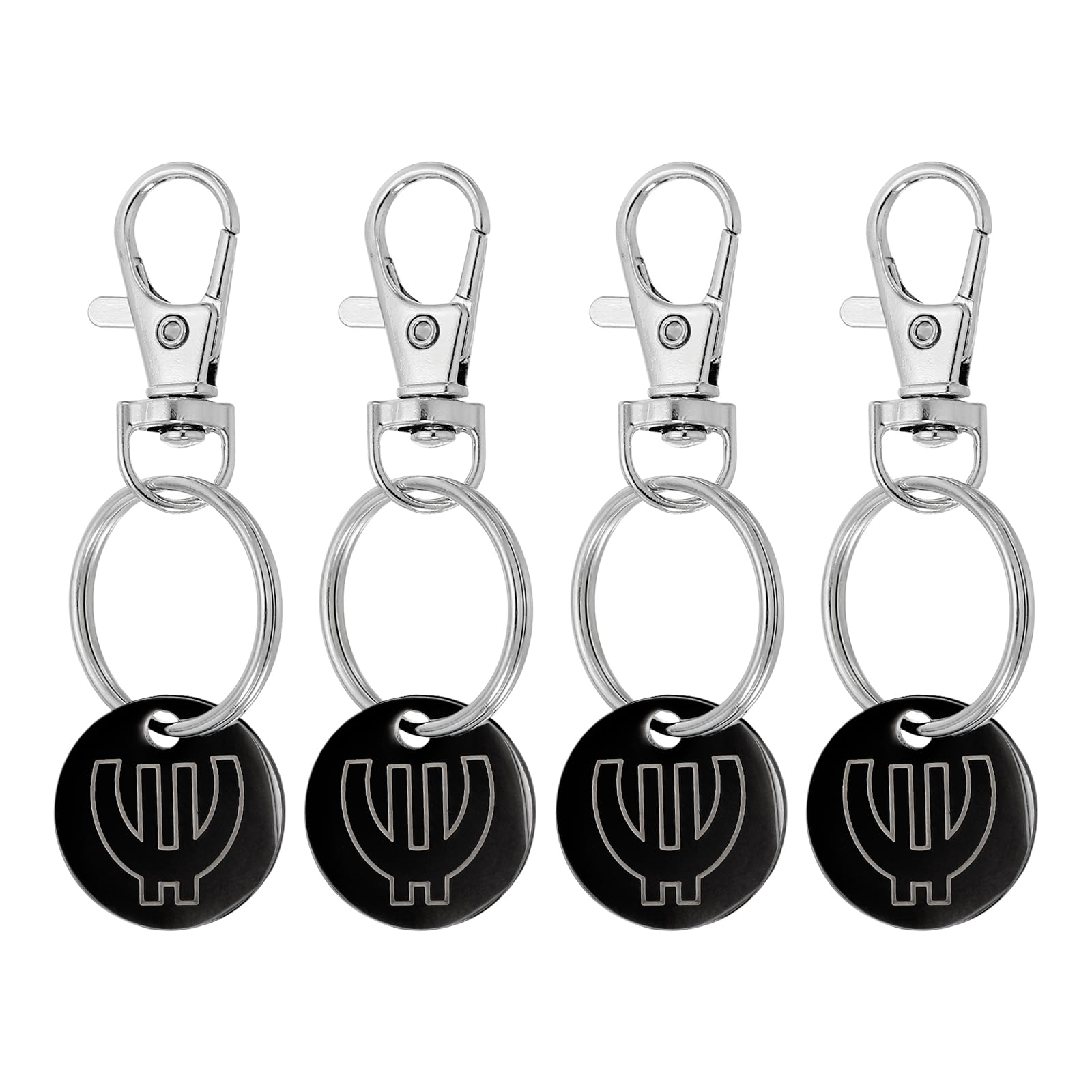 PATIKIL Shopping Trolley Token Key Ring, 4 Pack Stainless Steel Grocery Cart Remover Coin Keychains Unlock Release Key for Meters, Change, Black