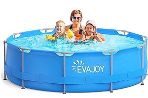 EVAJOY 12ft x 30in Metal Frame Swimming Pool, Outdoor Round Above Ground Pool with Steel Frame, Heavy-Duty PVC, Easy Assembly for Backyard, Garden, Lawn