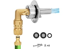 MICNCE RV City Water Inlet,City Water Connection for RV, with 90° Solid Brass Hose Elbow & 3/4" GHT Quick Hose Connector, All Metal RV Water Inlet Replacement for Camper RV Motorhome Trailer Marine