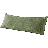Whatsbedding Sherpa Body Pillow Cover, Ultra Soft Faux Fur Body Pillowcase, Luxury Shaggy Plush Long Pillowcase, Envelope Closure - Green (20x54 inch)