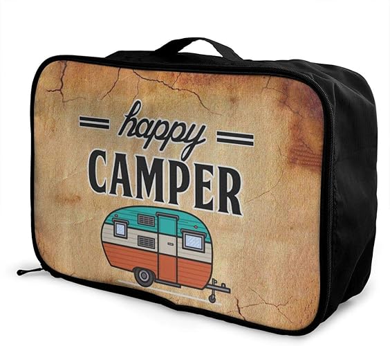 Amazon Happy Camper ハッピーキャンピングカー キャリーオンバッグ 折りたたみ ボストンバッグ おしゃれ 大容量 防水 軽量 機内持ち込み スーツケース固定可 旅行バッグ トラベルバッグ ハンドバッグ レディース メンズ 兼用 Pc収納 出張 旅行 便利グッズ Moopzeea