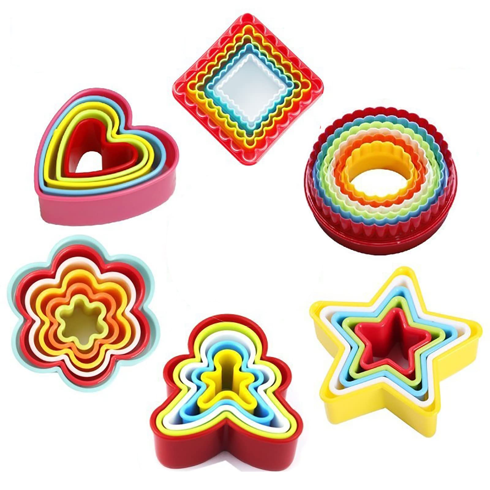Cookie Cutter Shapes Set, 32 Pieces 6 Shapes Biscuit Cutter Shapes, Cake and Vegetable Cutting Moulds for Children and Adults (Heart/Star/Plum Blossom/Circular/Square/Human Type Shape).