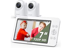 bonoch MegaView Baby Monitor with 2 Cameras, 7" 720P HD Split Screen Baby Monitor No WiFi, Video Monitor with Camera and Audio, 6000mAh, VOX Mode, 2 Way Audio, Remote PTZ, Night Vision