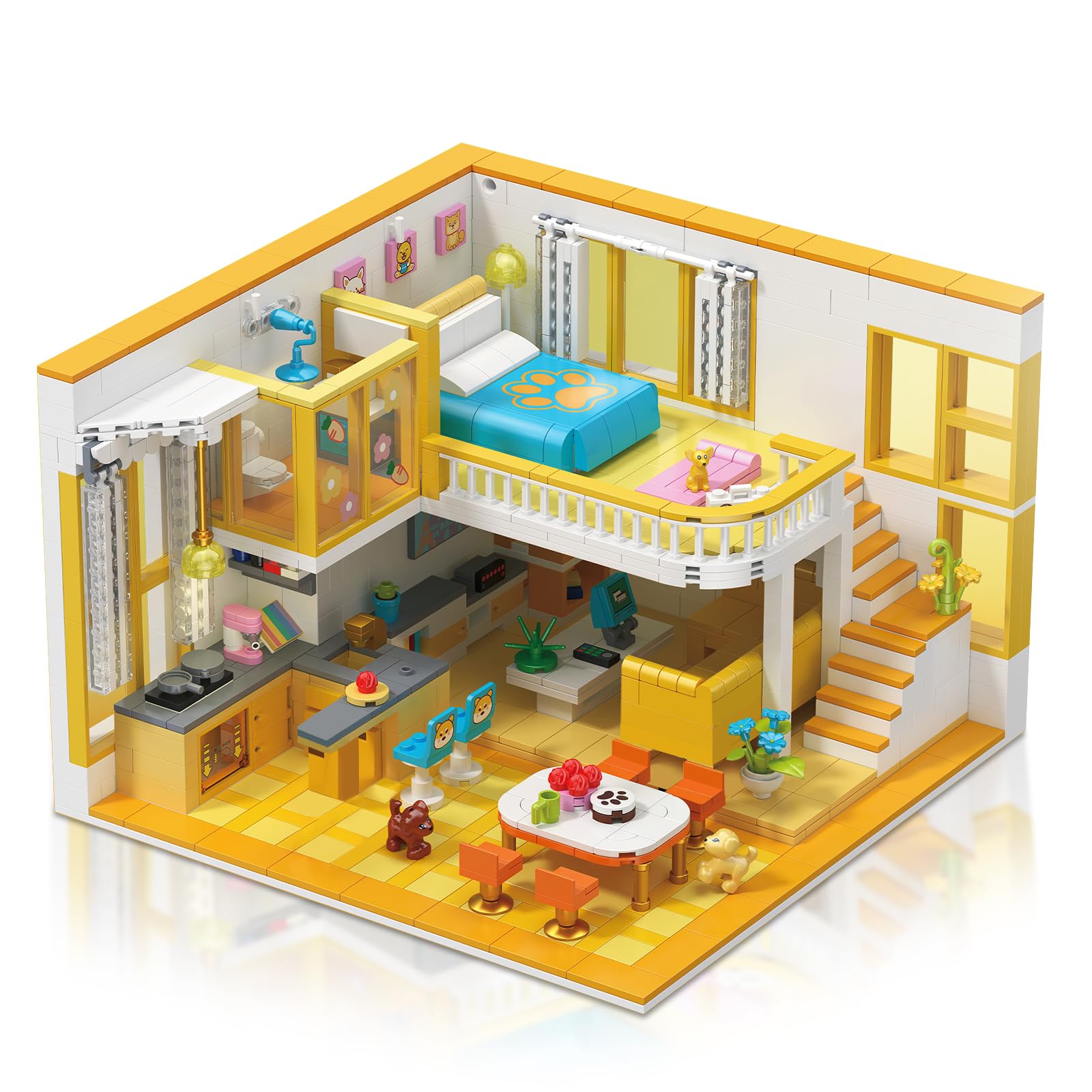 Hallisun Apartment Building Set, Friends House Mini Block Model Kit, Cartoon House Modular Cottage, Educational Block Toys for Kids 8+