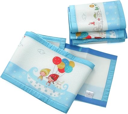 Zicac Tour De Lit Bebe Materiaux Respirant 2 Face Cote Doublure En Maille Bebe Fille Garcon Anti Allergenique Bleu Amazon Fr Bebes Puericulture