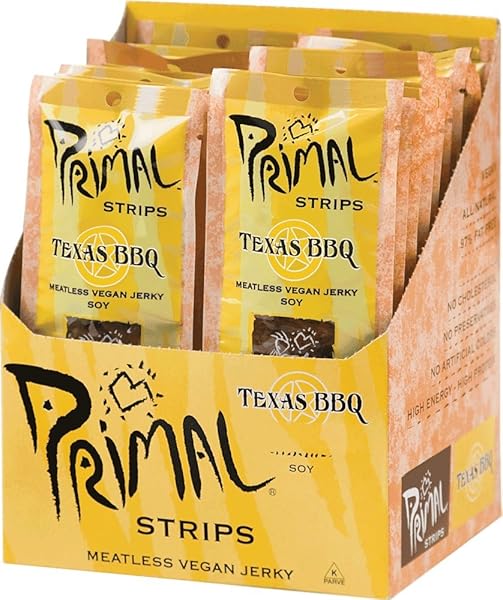 PRIMAL SPIRIT VEGAN JERKY – “CLASSIC FLAVOR” – TEXAS BBQ, 10 G. PLANT BASED PROTEIN, CERTIFIED NON-GMO, NO PRESERVATIVES, SPORTS FRIENDLY PACKAGING (24 PACK, 1 OZ)
