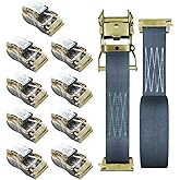 SALUINOKI 10Pack E Track 2 Ratchet Strap Etrack Van Box Truck Strap Accessories Heavy Duty 12ft E Track Accessories 4400lbs Breaking Load, 2200 Working Load Black