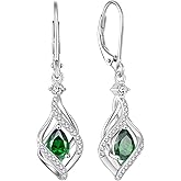 FATACI Women Earrings,925 Sterling Silver 5A Cubic Zirconia Twist Dangle Drop Earrings with Birthstone for Her