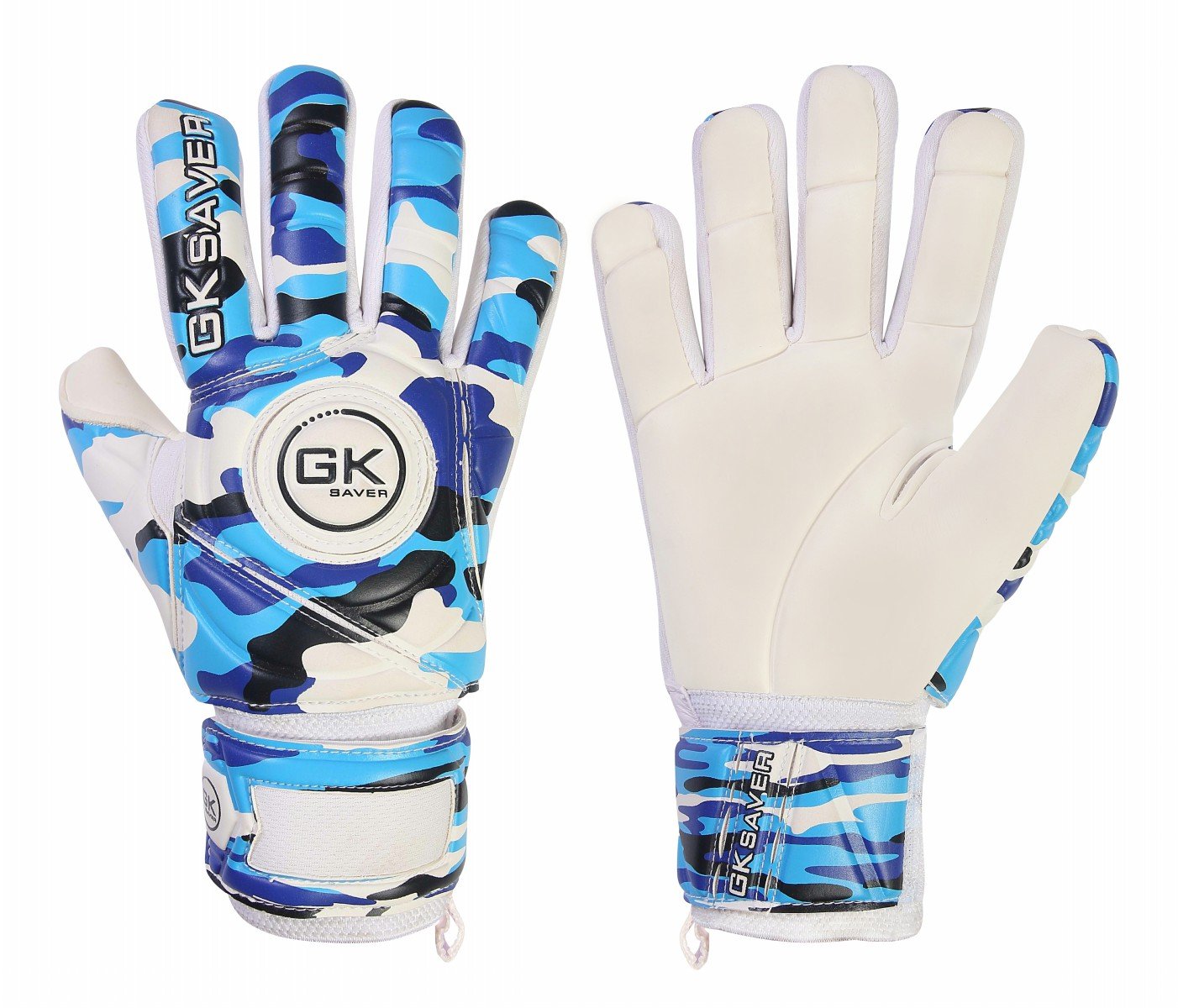 GK Saver Bravo Professional Argo Negative Cut Savefingers Giga Grip Football Goalkeeping Gloves |Sizes 6 to 11 |4mm Latex Anti-Slip Soccer Gloves (Camo Blue YES Savefingers, 6)