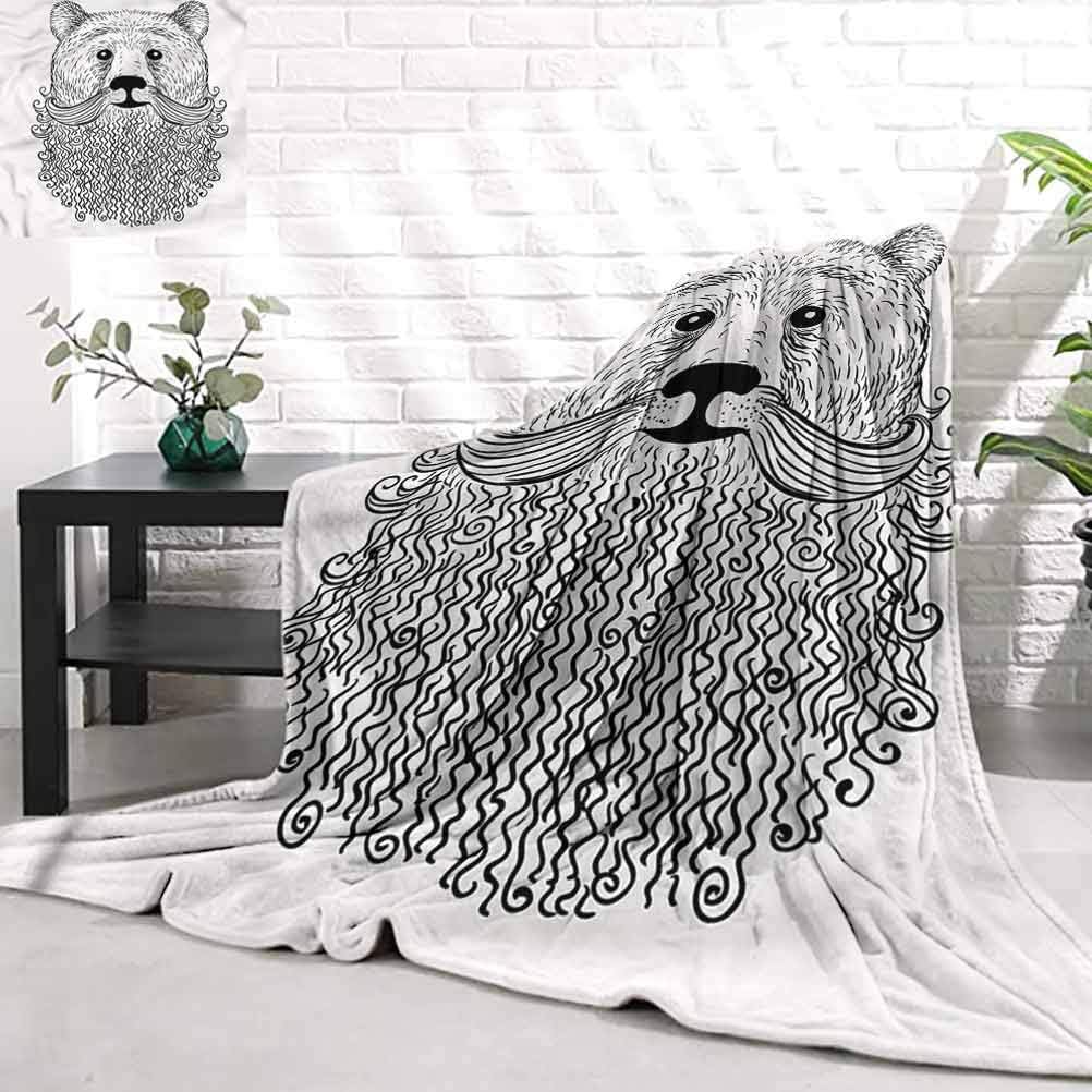 Stevenhome Light Blanket for Living Room IndieDoodle Bear with Beard Sofa Blanket for Kids Adult Bed Throw Blanket W60 x L80 inch