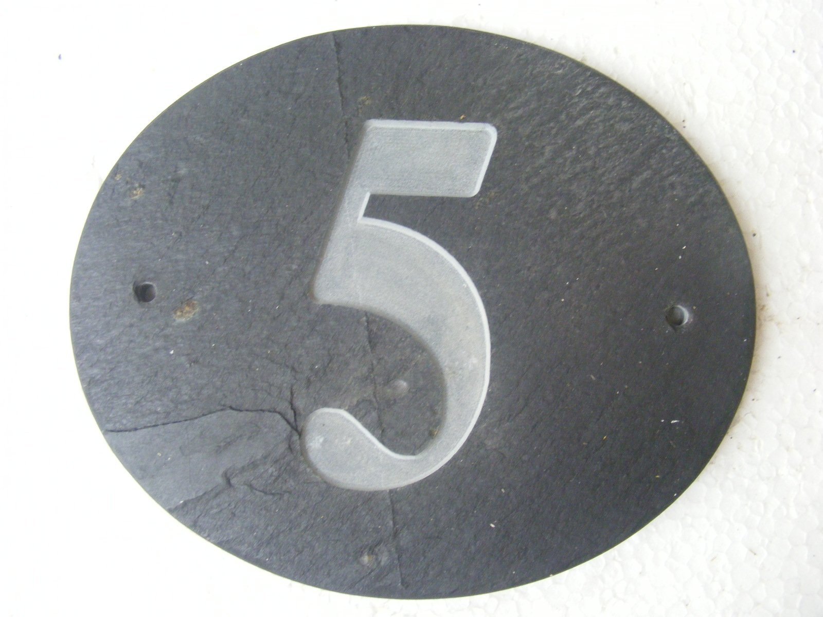 OVAL NATURAL GREY SLATE HOUSE DOOR NUMBER 7" x 6" DEEPLY ENGRAVED NATURAL SURFACE SIGN PLAQUE HOUSE WARMING GIFT (175 x 150mm) ROUND UK (5)