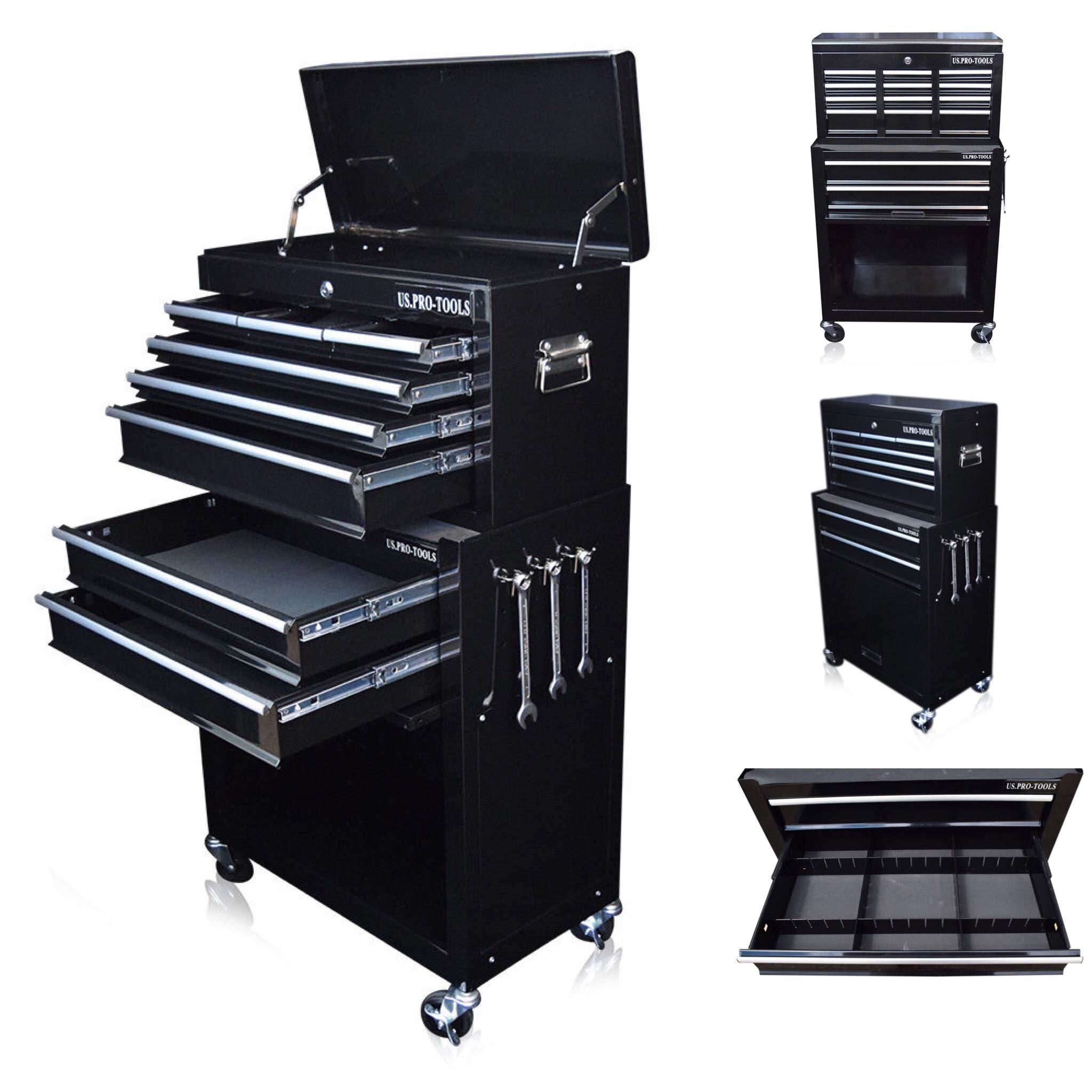 US PRO TOOLS TOOL CHEST TOOL BOX ROLLER GLOSS BLACK WITH DRAWER