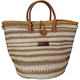 Rooted in Life Basket – Handwoven Sisal Tote Bag with Leather Trim with Leather Handles and Button Closure, Large Straw Purse Perfect for Travel, Handmade Summer Beach Tote Handbag for Women