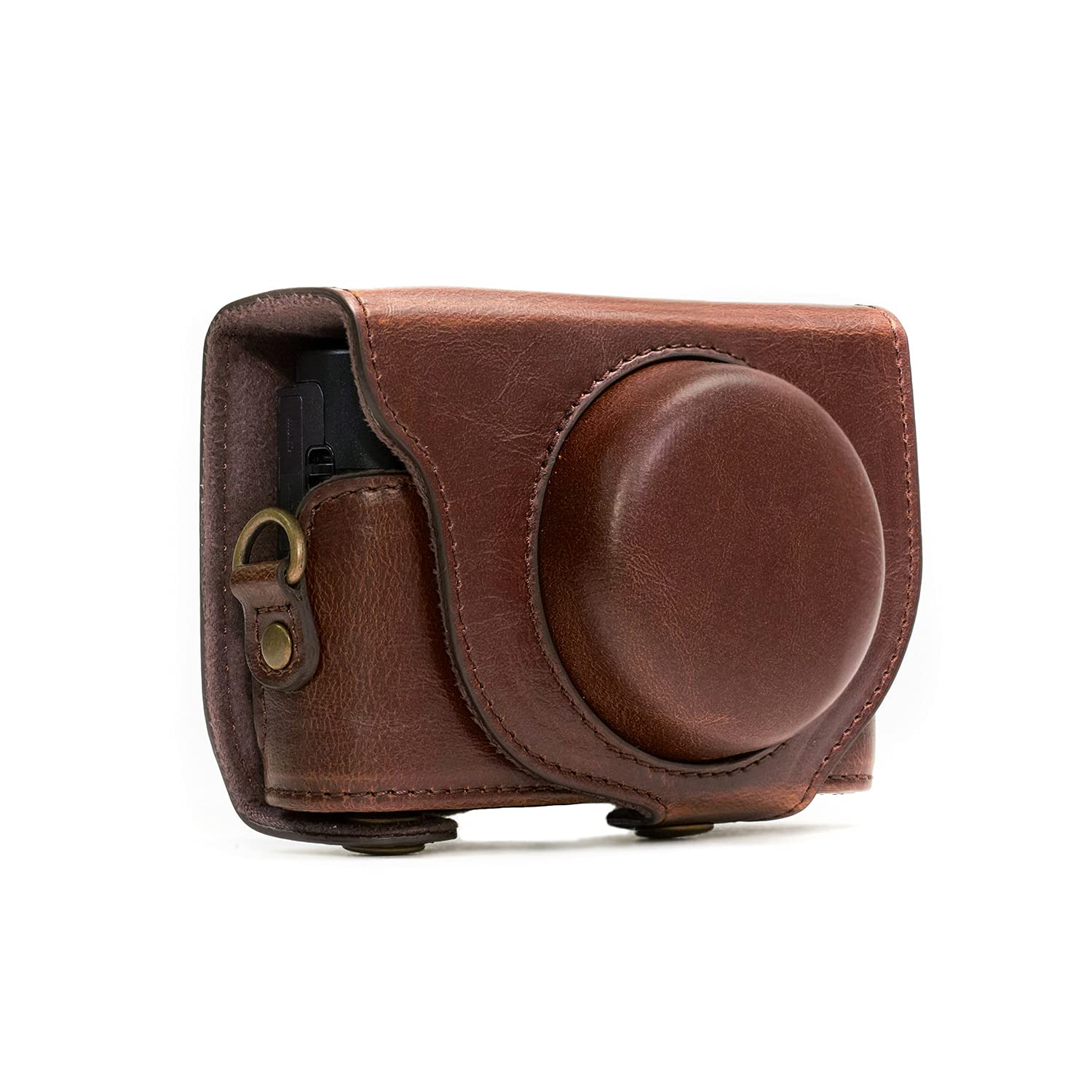 MegaGear MG284 Sony Cyber-shot DSC-RX100 VI, DSC-RX100 V, DSC-RX100 IV, DSC-RX100 III Ever Ready Leather Camera Case with Strap - Dark Brown