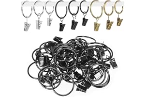 Rustark 40Pcs Black Curtain Rings with Clips, 1.3" (33mm) Interior Diameter Curtain Drapery Clip Rings Shower Curtain Clips C