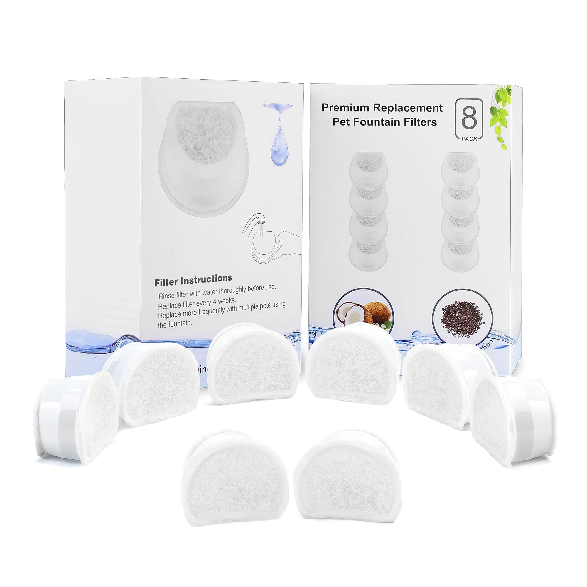 Homrich Fountain Filters, Pack of 8 Filters for Water Fountain for PetSafe Drinkwell, Avalon, Pagoda, 2 Gallons, Sedona and Seascape (8 Pieces)