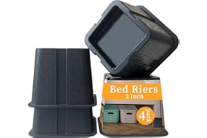 Hiflora 3 Inch Bed Risers, 4-Pack | Square Furniture Risers for Extra Storage - Ideal for Bed, Table, Chair, Sofa - Perfect for Dorms & Elderly