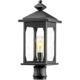 zeyu Modern Outdoor Post Light Fixture, 21 Inch Farmhouse Exterior Pole Light Pillar Lantern, Die-Cast Aluminum in Black Fini