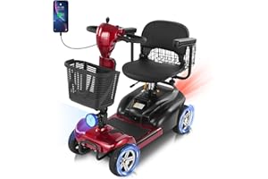 MBXCOOTER 15/30 Miles 4 Wheels Mobility Scooter for Seniors/Adults Up to 300LBS,350W Electric Wheelchair Detachable Battery,Dual Baskets,Rotating Seat,USB Charging Red 15AH