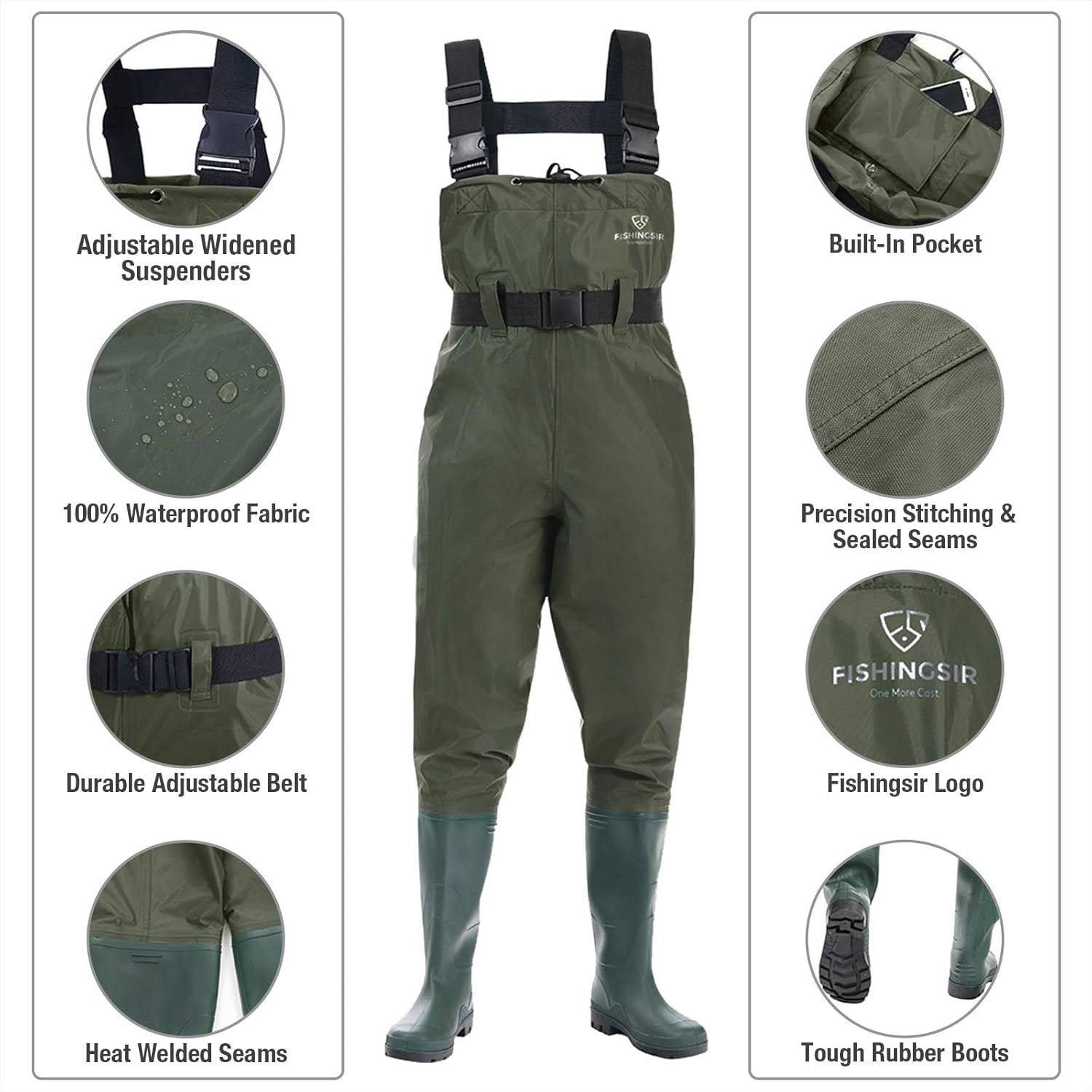 FISHINGSIR Fishing Chest Waders for Men with Boots Mens Womens Hunting Bootfoot Waterproof Nylon and PVC with Wading Belt : Clothing