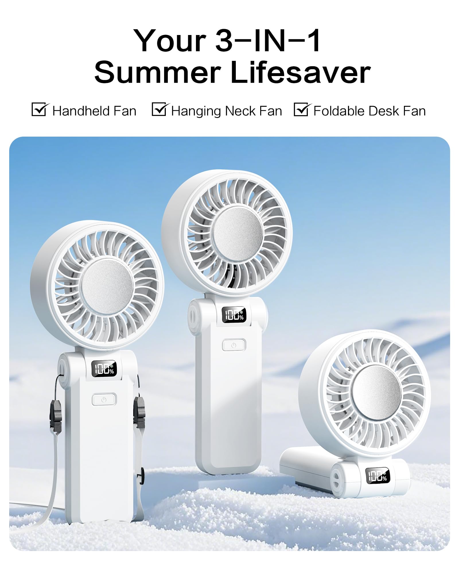 3-IN-1 Mini Portable Handheld Fan, Small Pocket Fan with Max 21 Hours Runtime, 180° Adjustable Fold, 5-Speed Wind & 7700RPM High-Speed Motor, Personal Little Electric Fa-n for Travel/Work/Outdoor