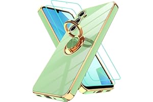 Gritup for Samsung Galaxy A16 Case: with 2Pcs Screen Protector, 360° Rotation Ring Holder Magnetic Kickstand, Plating Gold Edge Soft TPU Shockproof Protective Cover for Galaxy A16, Pea Green