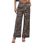 PEIHOT Womens High Waist Wide Leg Jeans Trendy Baggy Cuffed Denim Pants Leopard Loose No Stretchy Jeans with Pockets