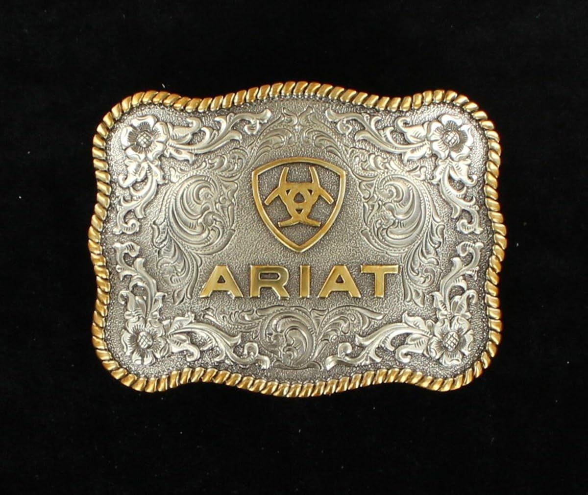 Ariat Men's Rectangle Round Edge Belt Buckle, Silver, Gold, OS: Clothing