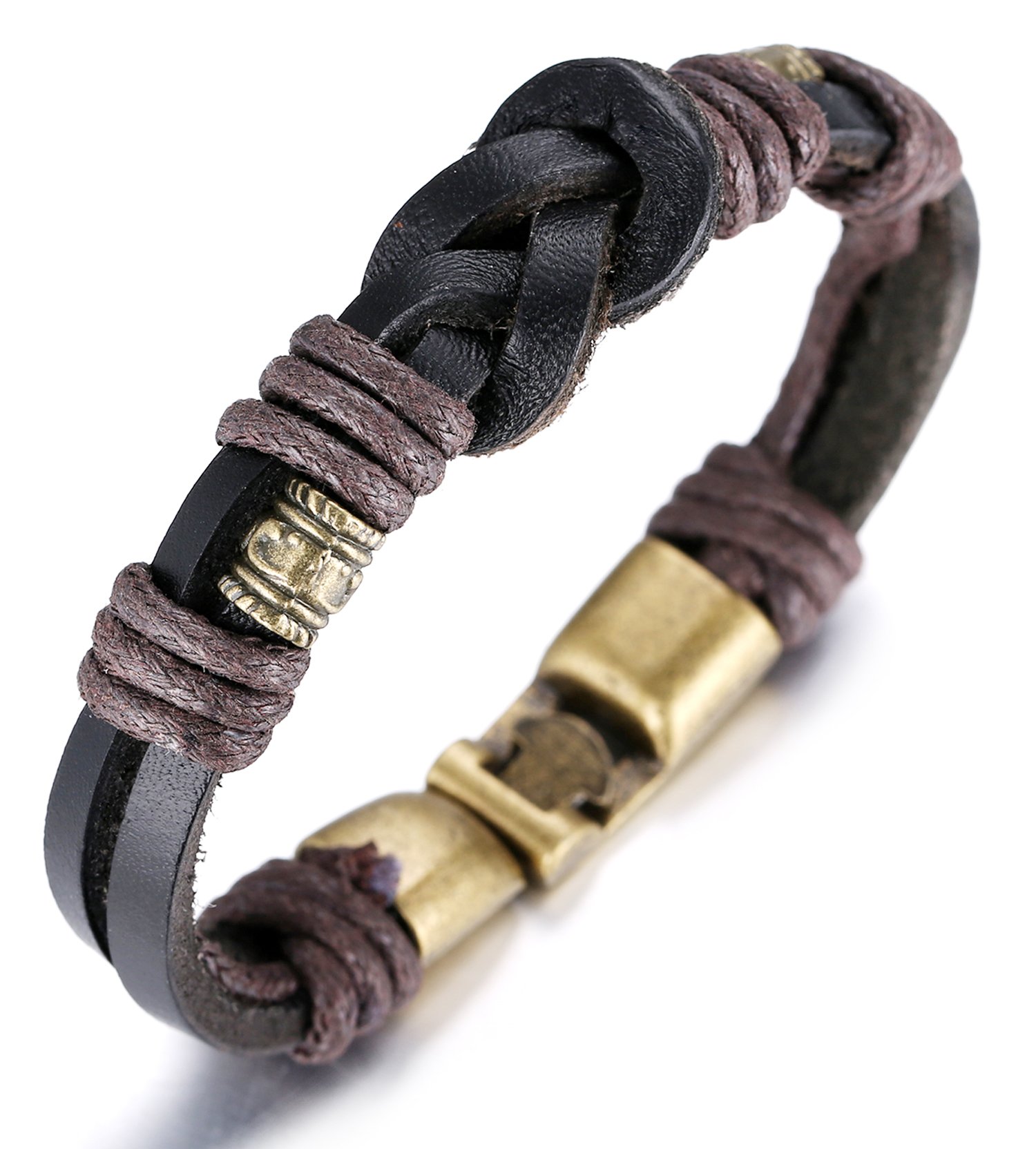 HALUKAKAH ● Retro ● Men's Leather Bracelet Vintage Style Rope Knit 8.66"/22cm with Free Giftbox