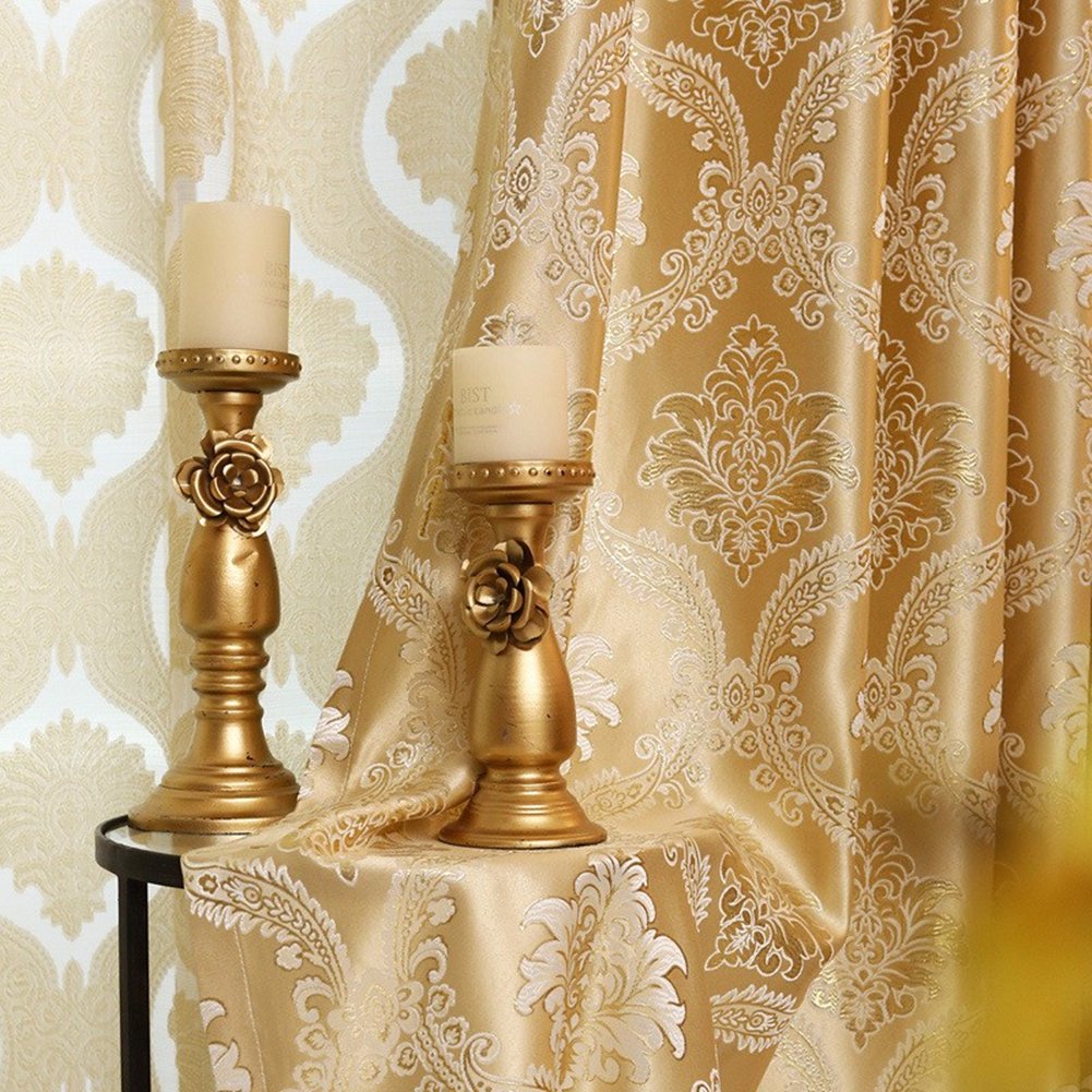 myru Set of 2 Luxury Gold and Jacquard Curtains for Bedroom 175 x 140 cm, 260 x 140 cm