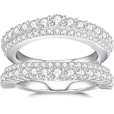 VYVAO Moissanite Rings, Enhancer Guard Engagement Rings for Women, 2 Row Half Eternity Lab-Created Wedding Bands S925 Sterling Silver Round Cut D Color VVS1 Clarity (Size 5-11)
