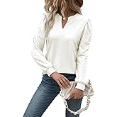 Vanfany Women Tops Blouse Causal Shirts Puff Long Sleeve Tunic V Neck