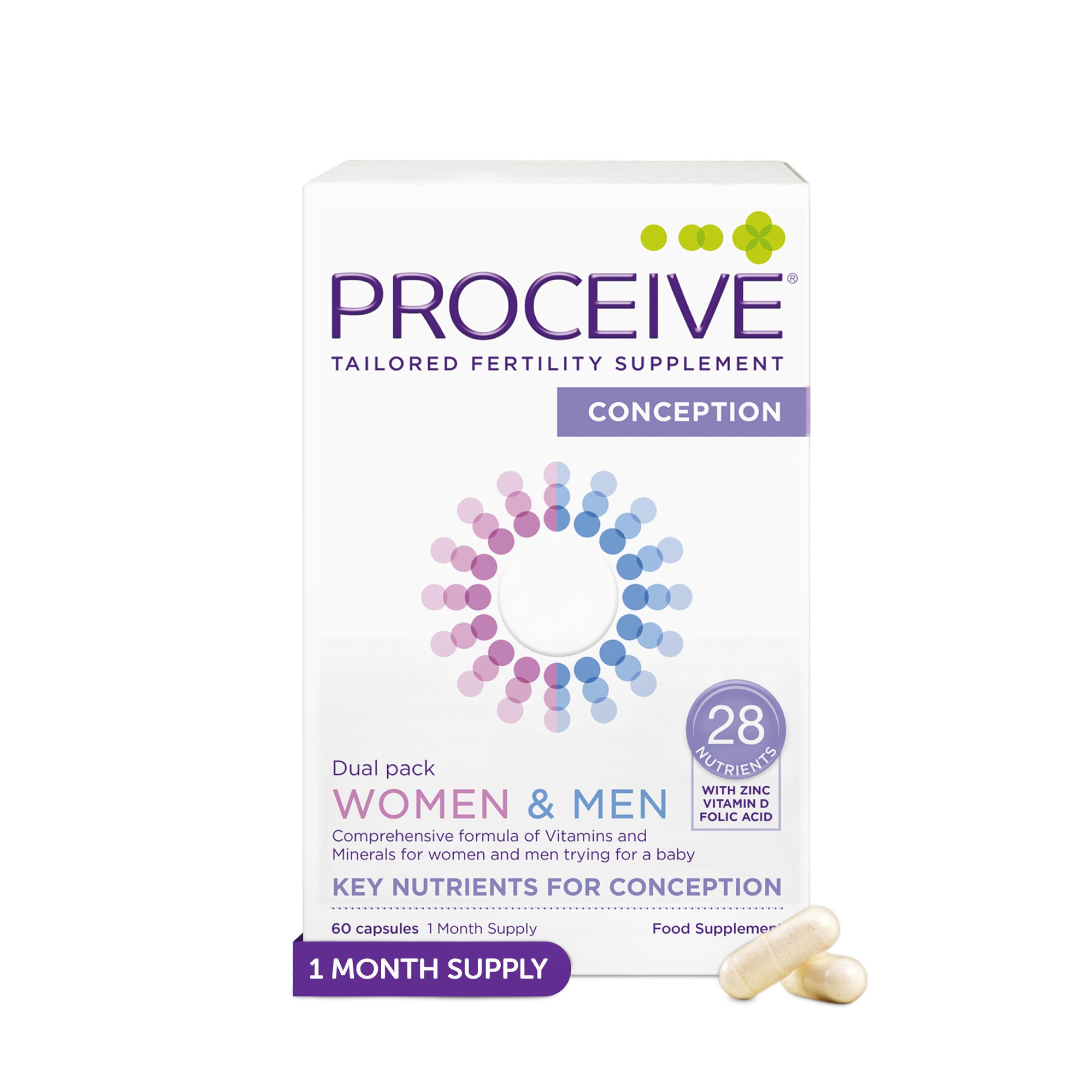 Proceive® Women & Proceive® Men Dual Pack Fertility Supplements for Conception - Vitamins & Minerals for Couples Trying to Conceive - Zinc, Vitamin D, B12-120 Capsules - Vegan