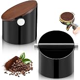 Reallnaive 5.3in Espresso Knock Box with Lid, Black, Round | Espresso Machine Accessory, Easy Disposal of Coffee Pucks, Removable Knock Bar