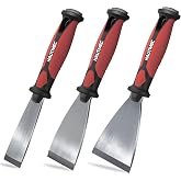 HAUTMEC 3pc Putty Knife Set, 1.25 in - 2 in - 3 in Paint Scraper, Flat Heavy Duty Stainless Steel Blade and Hammer End for Removing Wallpaper for Puttying Plaster, Cement HT0062-PT