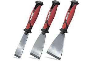 HAUTMEC 3pc Putty Knife Set, 1.25 in - 2 in - 3 in Paint Scraper, Flat Heavy Duty Stainless Steel Blade and Hammer End for Removing Wallpaper for Puttying Plaster, Cement HT0062-PT