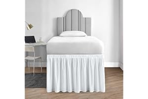 YARNS OF COTTON 1000 Series College Dorm Room Bedskirts Twin XL Extra Long Ruffled with Split Corner Elegant Design Premium Brushed Microfiber Tailored Drop Easy Care Wrinkle Free - Twin-XL - 36" Drop, White
