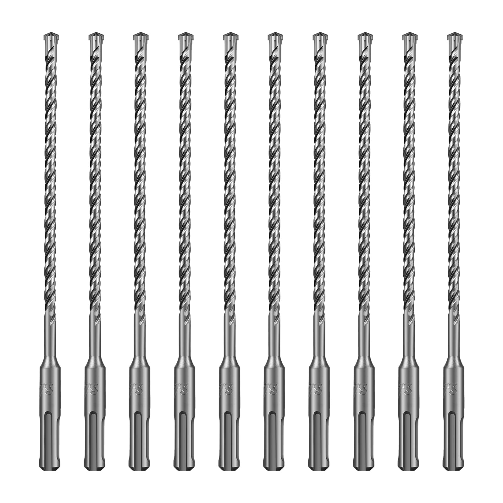 SALI 10PCS SDS Plus Rotary Hammer Drill Bit Concrete Drill Bit Kit Double Thread 4-Cutter Tungsten Carbide Tip Fully Hardened Tool for Concrete, Brick, Cement Walls,Stone 6mm x 210mm Cross Drill Bits