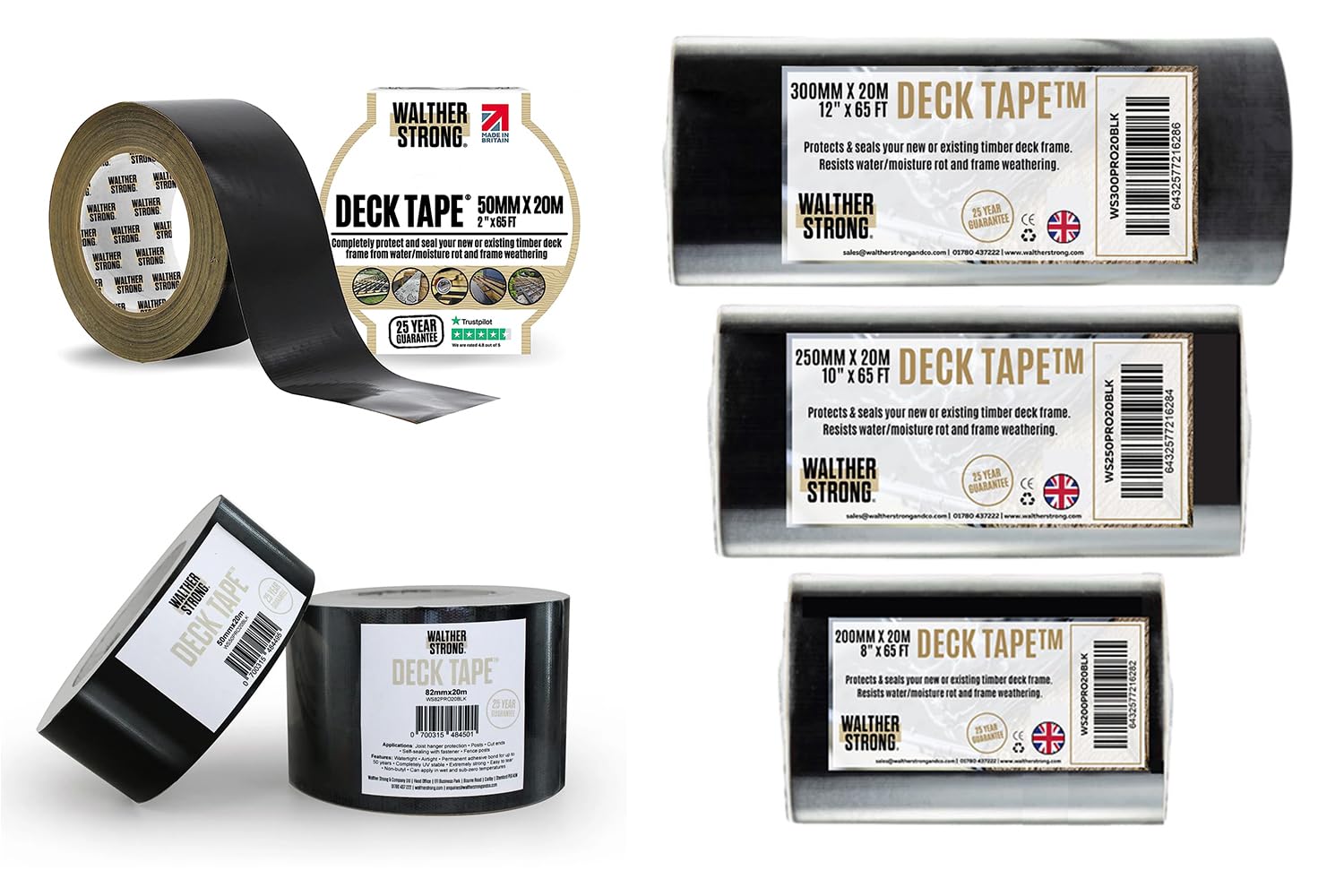 Walther Strong Non-Butyl Deck Tape 82MM x 20M - Superior To Butyl Tape. Weather-Resistant & Waterproof Long Lasting Protection Flashing Tape Ideal for Wood Decks Beams Roof Outdoor