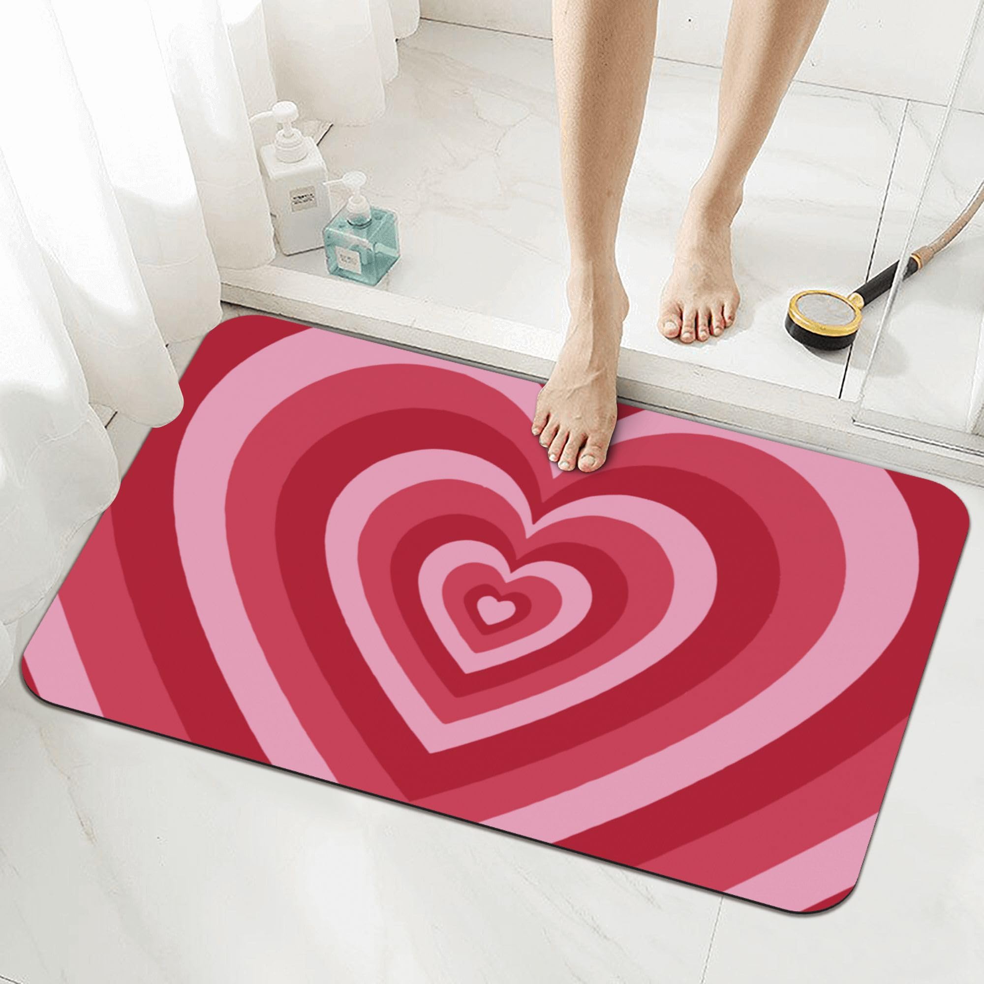 Photo 1 of Kitolwo Heart Bath Mat Quick Dry Absorbent Non Slip Heart Bath Rugs for Bathroom Floor, Tub,Shower,Sink, 20"×31.5"?Red?