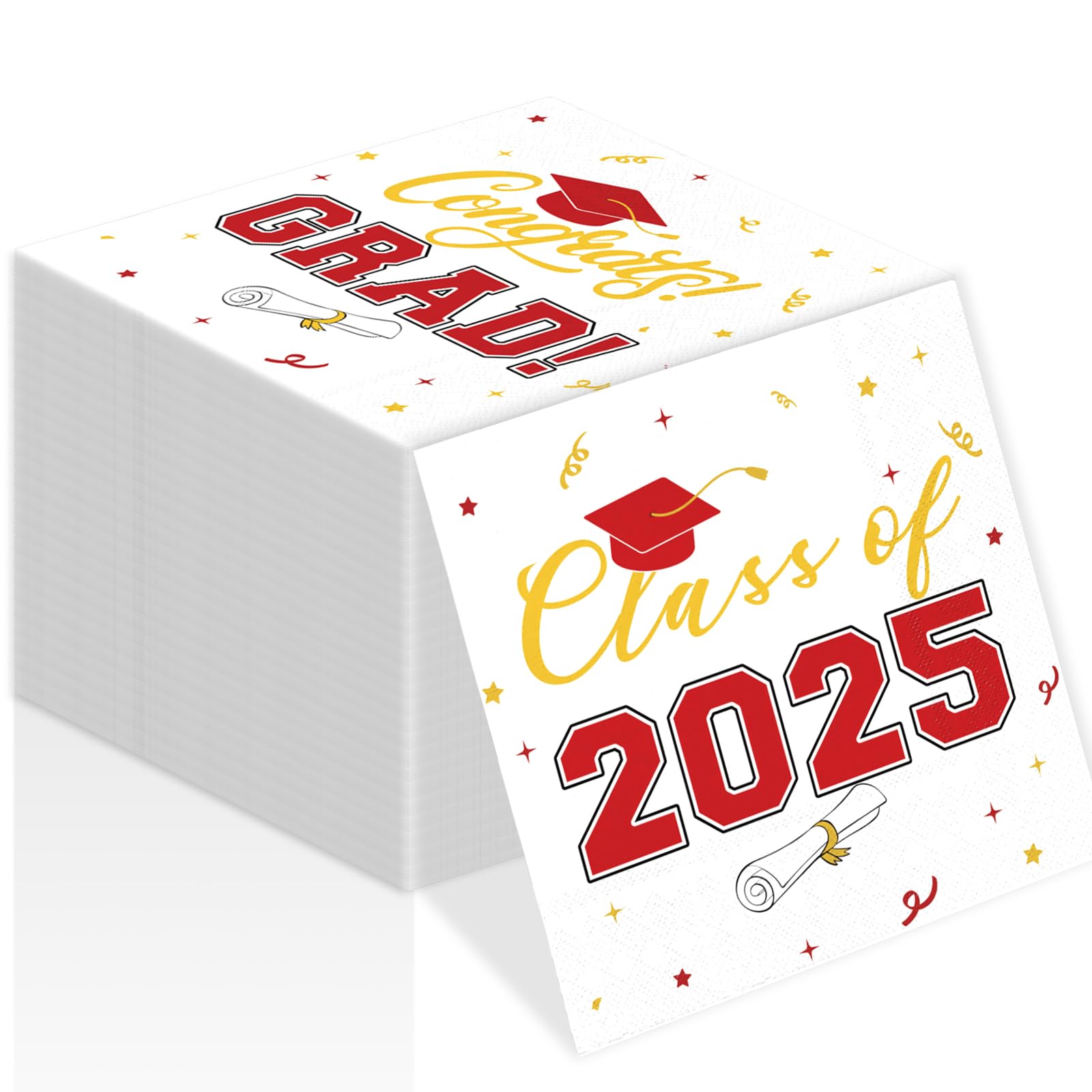 Photo 1 of 100-PK Class of 2025 Graduation Napkins, 3-Ply Disposable Congrats Grad Paper Hand Towels for School, University, College Cocktail Party Celebration Decorations (Red)