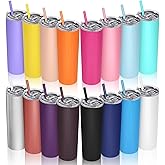 16 Packs Skinny Tumblers Bulk 20 oz Stainless Steel Double Wall Vacuum Insulated Tumbler Slim Water Cups with Lid and Straw for Travel DIY Hot Cold Drink, 16 Colors
