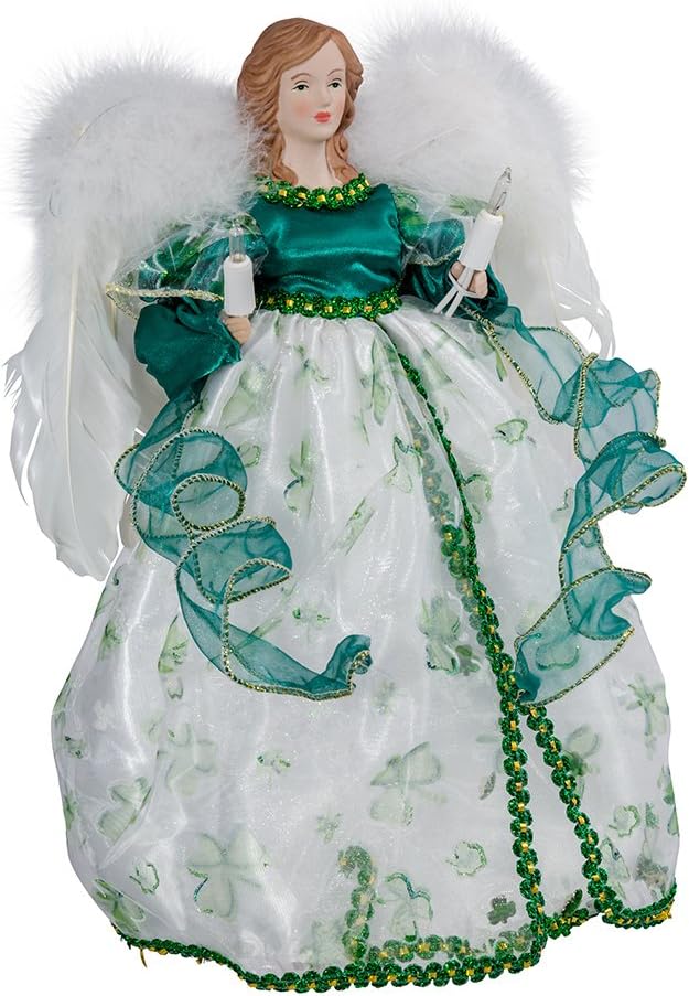 Tree Toppers - Kurt Adler UL 10-Light Angel Treetop Figurine, 12-Inch, Irish