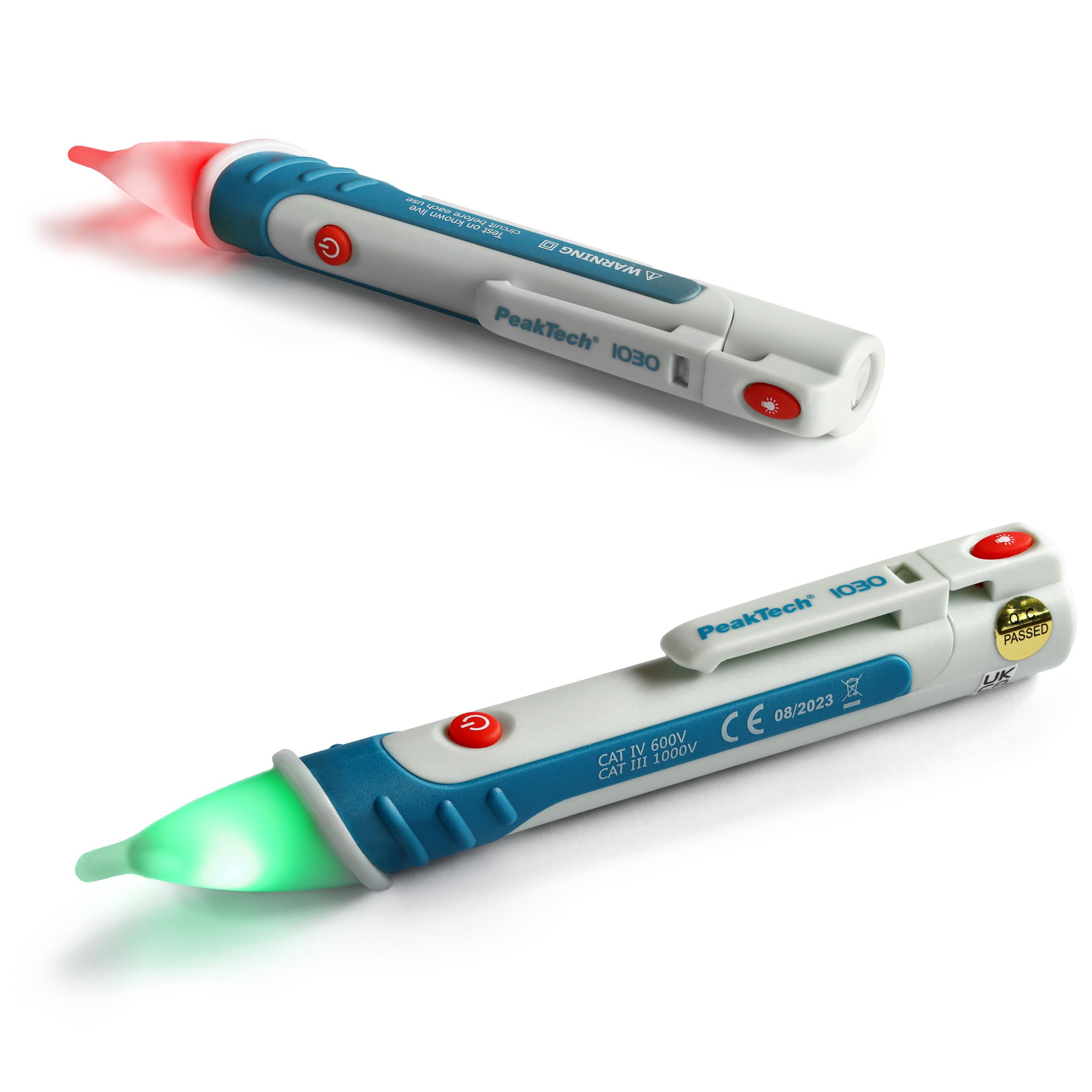 PeakTech 1030 - Non-Contact AC Voltage Tester with LED Lamp, Operating Range 50-1000V AC; 50/60 Hz, Measurement System, Portable Multimeter Pen, Acoustic and Visual Signal - 157x26mm