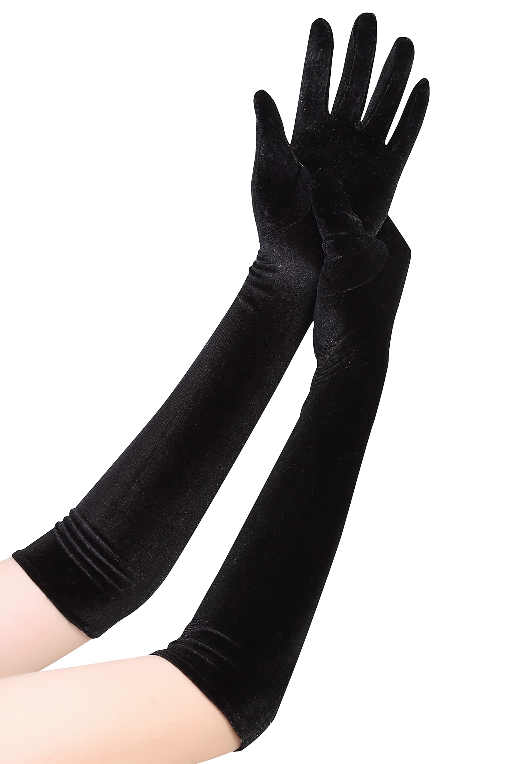 EORUBE Long Opera Gloves for Women Velvet Gloves 1920s Flapper Stretchy Elbow Length Halloween Costume (Black)