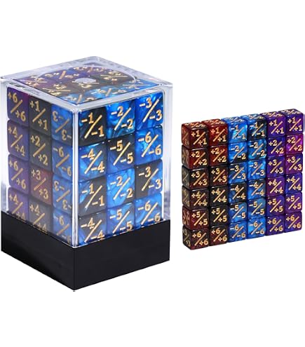 Juego De 36 Dados Contadores De 12 Mm – Mármol Púrpura Y Negro Géminis – Positivos Y Negativos – Ideales Para MTG, CCG Y Juegos De Cartas