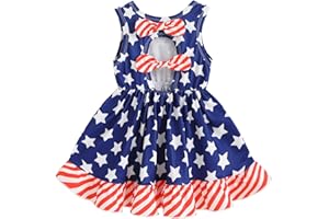 YOUNGER TREE 4th of July Toddler Baby Girl Dress Independence Day Outfit Kids American Flag Stars Clothes